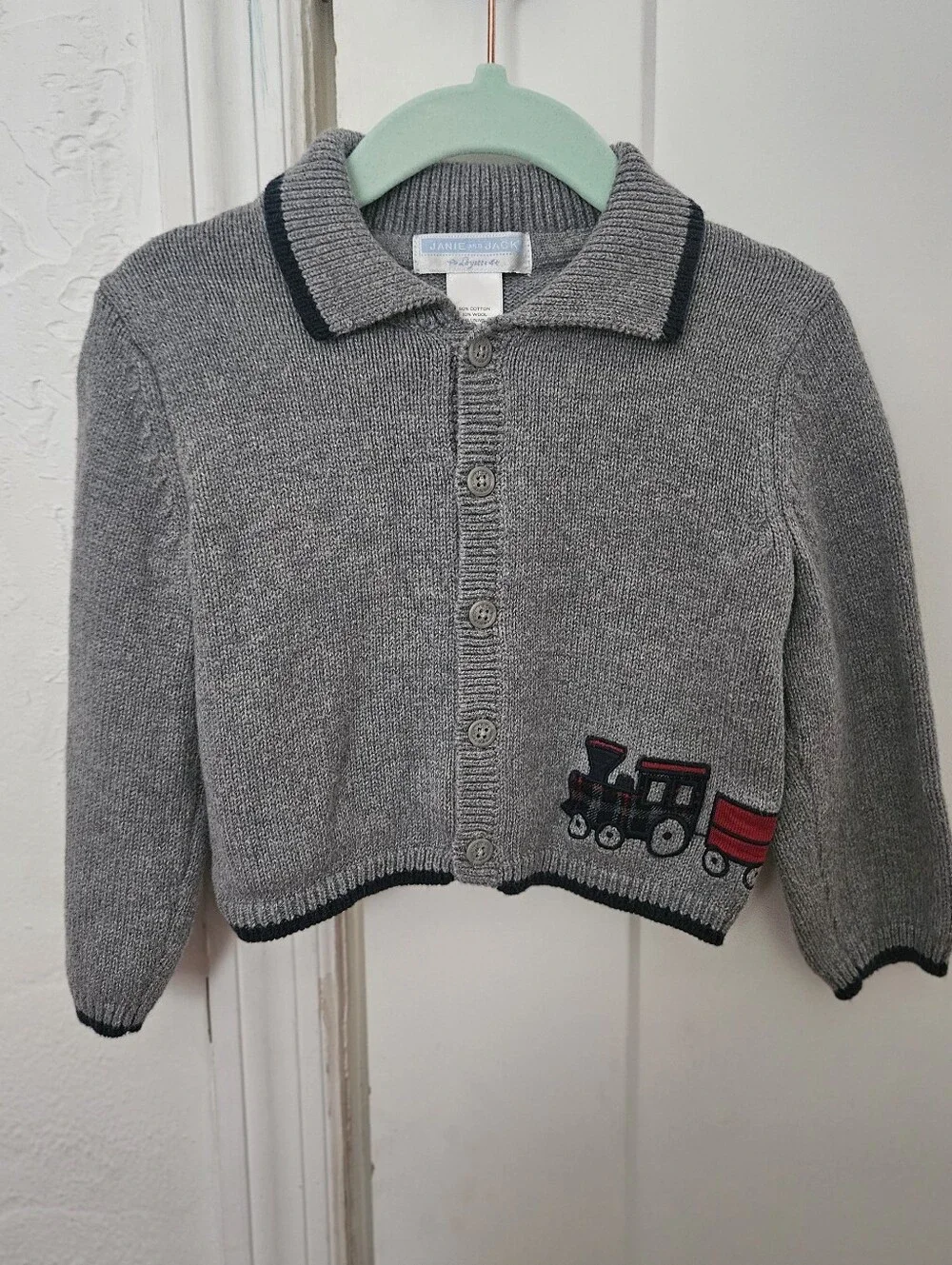 Janie and Jack Gray Train Knit Sweater Cardigan 12-18M